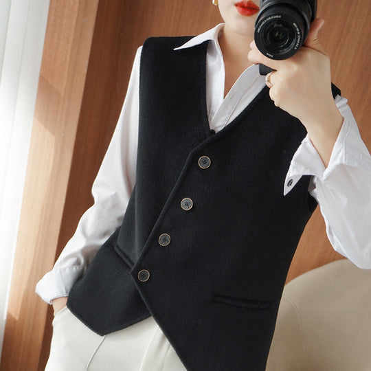 Damen Taillierte Wollmix‑Weste mit asymmetrischer Knopfleiste Shop Nory