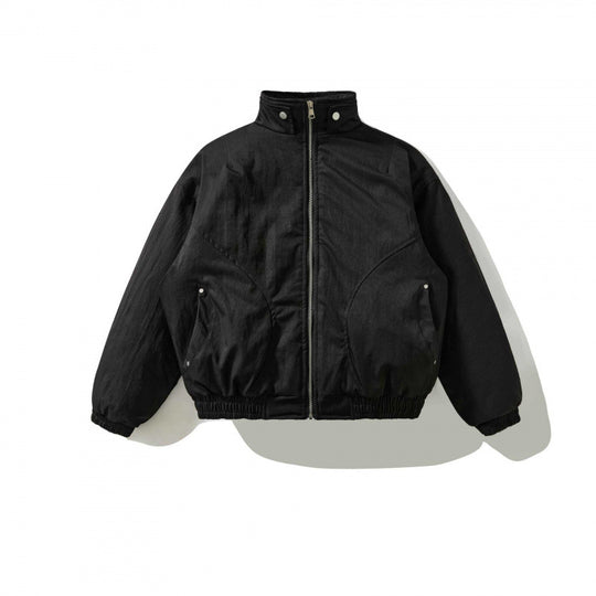 [Unisex Kurz geschnittene wattierte Bomberjacke mit Stehkragen, Reißverschluss und elastischem Saum] Shop Nory