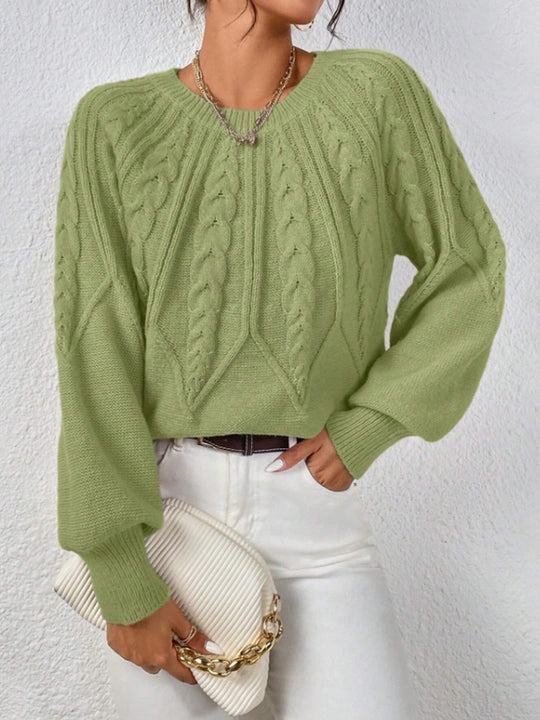 Damen nan kurzer Zopfmuster-Strickpullover mit Ballonärmeln und geripptem Saum Shop Nory