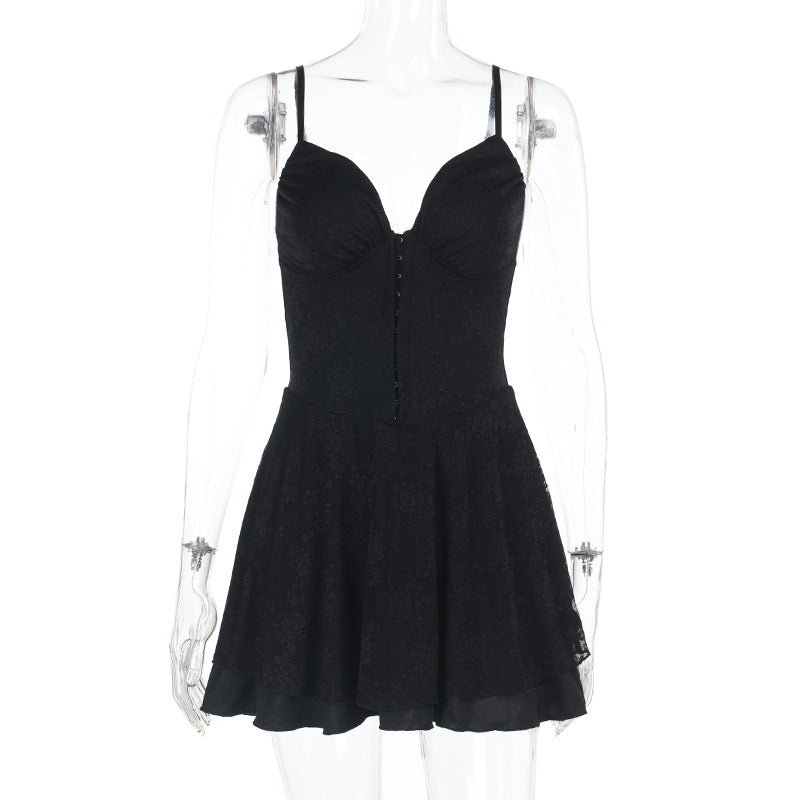Damen figurbetontes Minikleid mit Spitzenoberteil und schwingendem Rock Shopnory