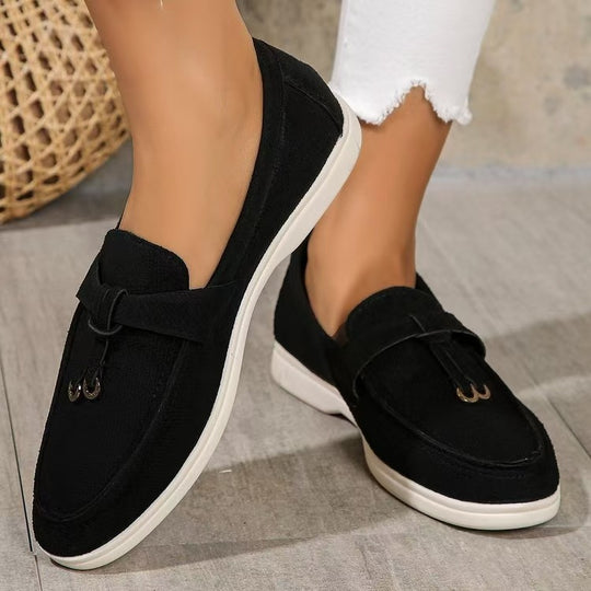 Damen elegante Mokassin-Loafer mit dekorativer Ringschlaufe, weichem Komfortfußbett und flexibler Leichtsohle Shop Nory