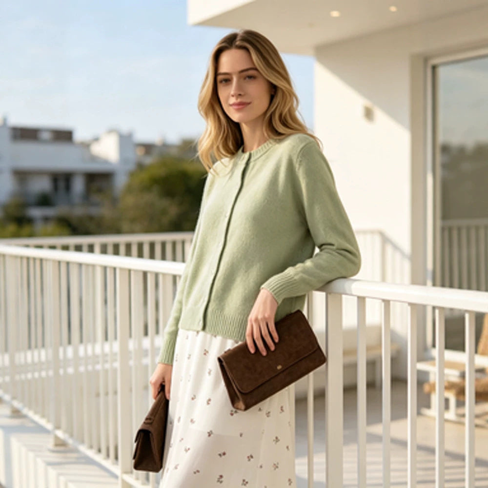 Damen Feinstrick-Cardigan mit Rundhals, durchgehender Knopfleiste & Rippbündchen Shop Nory
