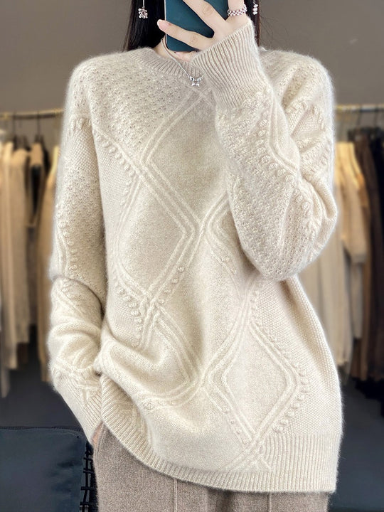 Damen Kuscheliger Mohair‑Look Oversize‑Pullover mit Rautenstruktur und Noppen‑Details Shop Nory