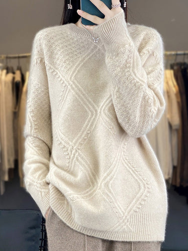 Damen Kuscheliger Mohair‑Look Oversize‑Pullover mit Rautenstruktur und Noppen‑Details Shop Nory