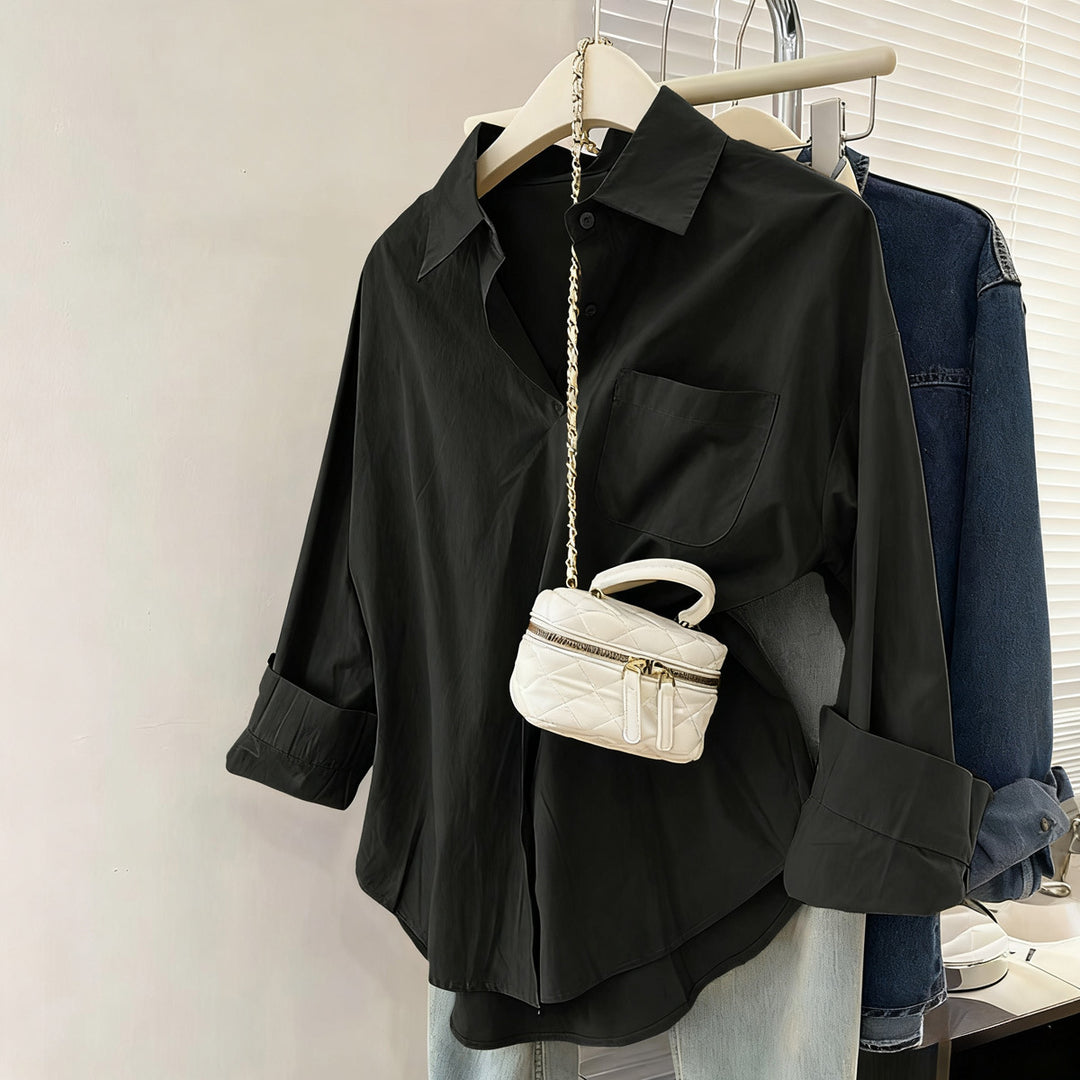 Damen nan oversized Hemdbluse mit Brusttasche, umgeschlagenen Ärmeln und relaxed Fit Shop Nory
