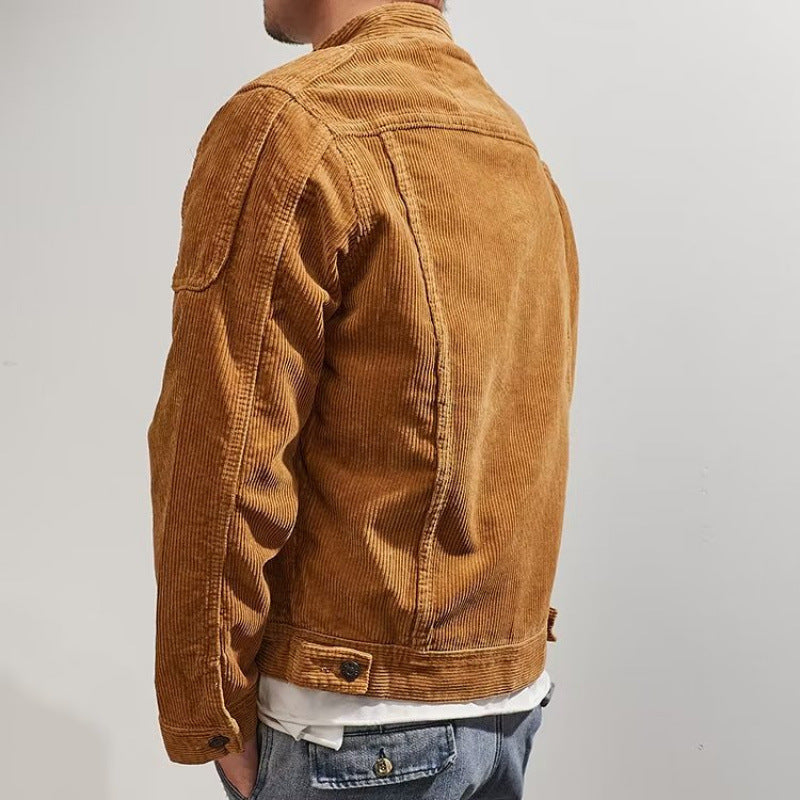 Herren Kurz geschnittene Kordjacke im Worker‑Style mit Stehkragen und Druckknopfleiste Shop Nory
