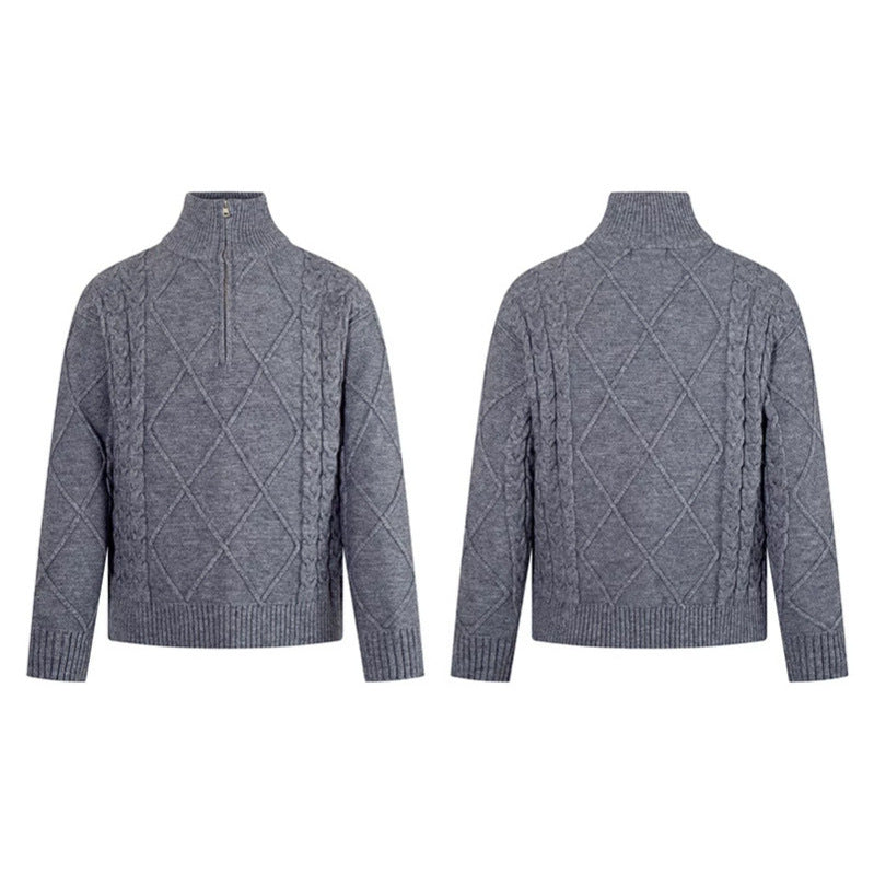 Herren Strickpullover mit Zopfmuster, halbem Reißverschluss und hohem Stehkragen Shop Nory