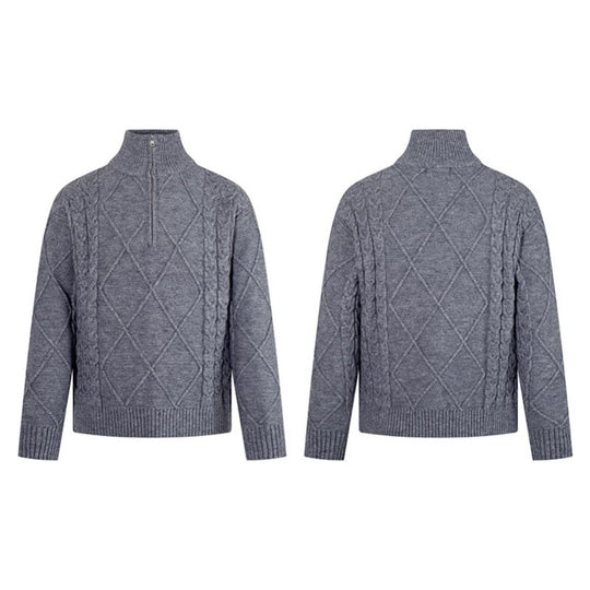 Herren Strickpullover mit Zopfmuster, halbem Reißverschluss und hohem Stehkragen Shop Nory