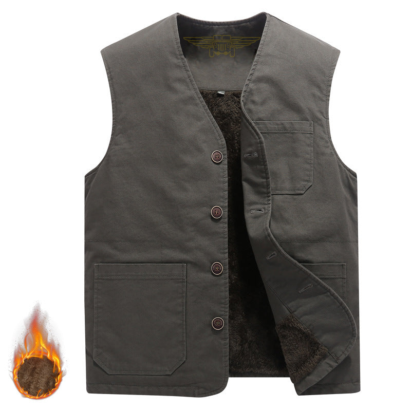 Herren Robuste Thermo-Canvas‑Weste mit wärmendem Teddyfutter und Knopfverschluss Shop Nory