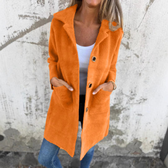 Damen Teddy-Mantel mit Oversize-Kragen, dekorativen Knöpfen und Eingrifftaschen Shop Nory