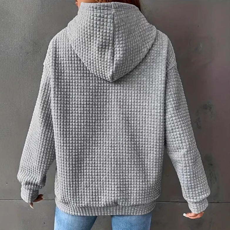 Damen Kapuzenpullover mit Waffelstruktur, Kängurutasche und Metallic-Herzprint Shop Nory