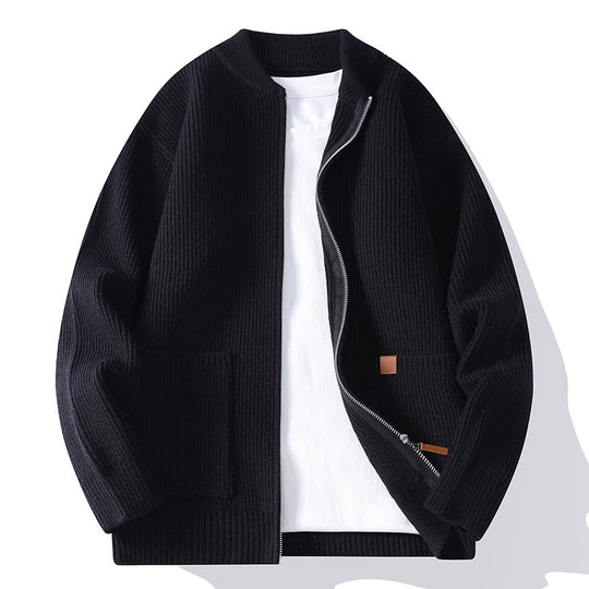 Herren gerippte Strickjacke mit durchgehendem Reißverschluss und aufgesetzten Taschen Shop Nory
