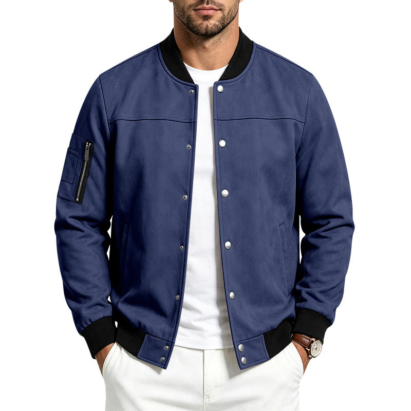 Herren Veloursleder‑Optik Bomberjacke mit Druckknopfleiste, Ärmeltasche und Rippbündchen Shop Nory