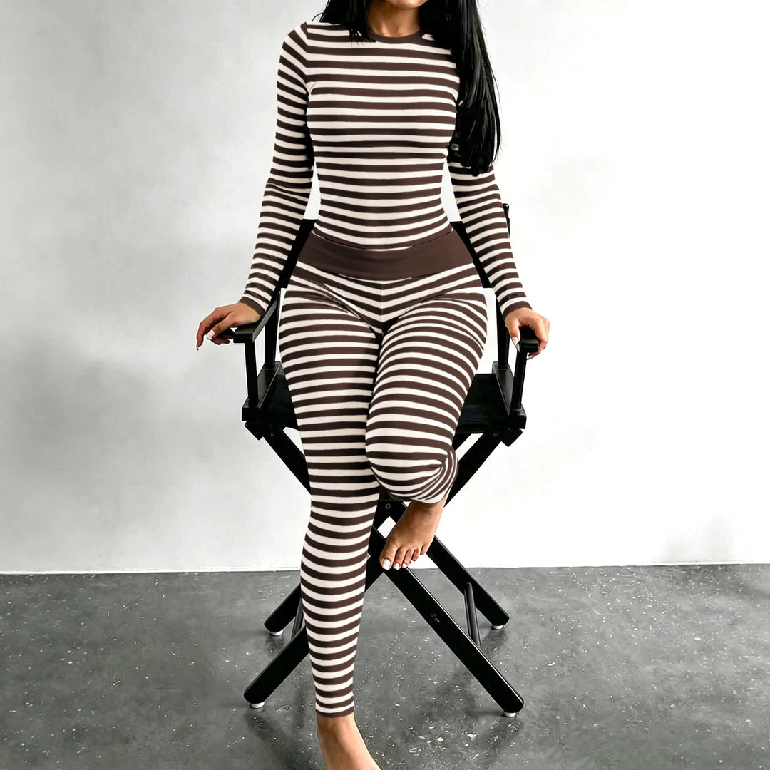 Damen Figurschmeichelndes Stretch-Lounge-Set mit Langarmtop und taillenhoher Leggings Shop Nory