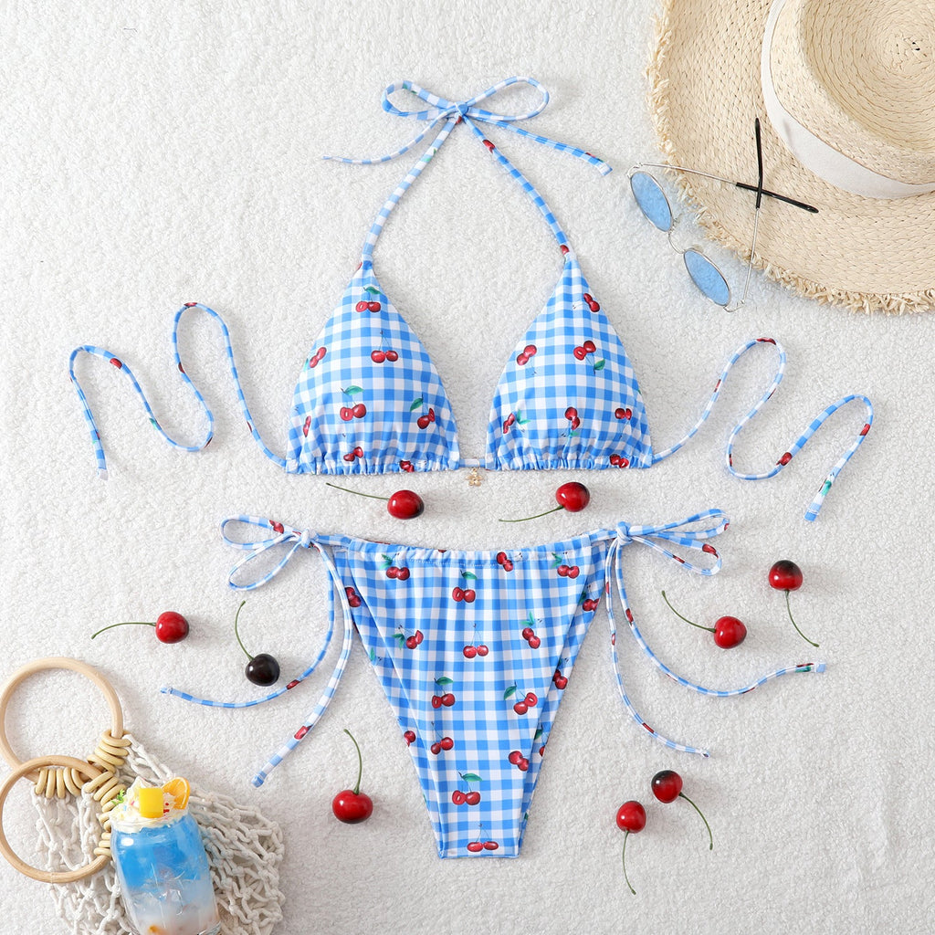 Damen Triangel-Bikini mit verspieltem Kirschmuster