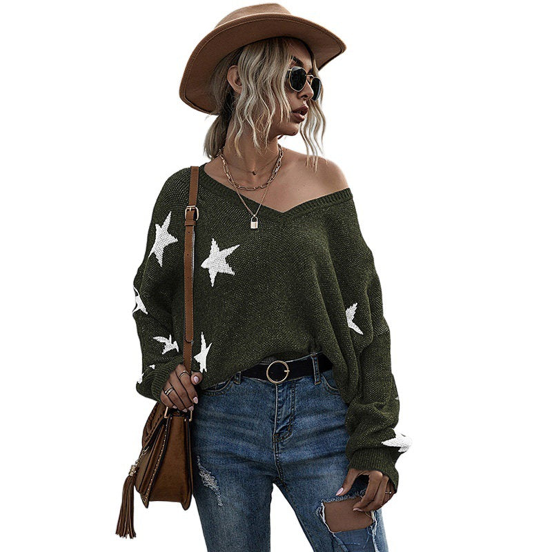 Damen Lässiger Oversized Pullover mit Sternen Shop Nory