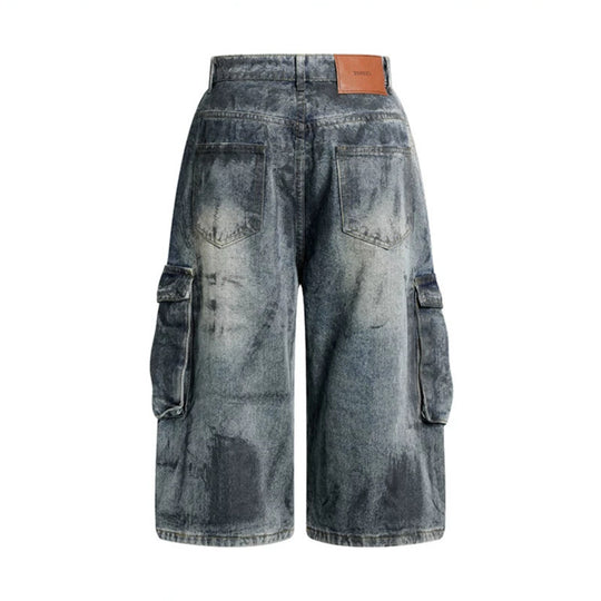 Damen High-Waist Denim-Cargo-Culotte mit weiten Beinen und aufgesetzten Taschen Shop Nory