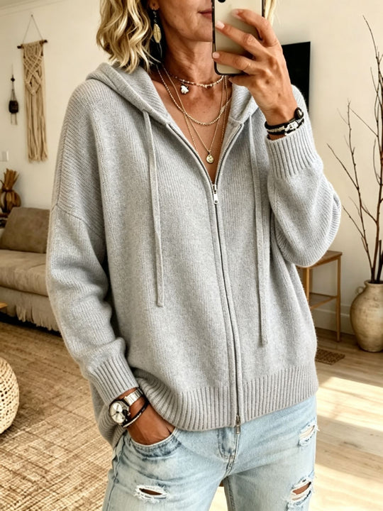 Damen Grobgestrickter Zip‑Hoodie‑Cardigan mit Oversize‑Passform und gerippten Bündchen Shop Nory