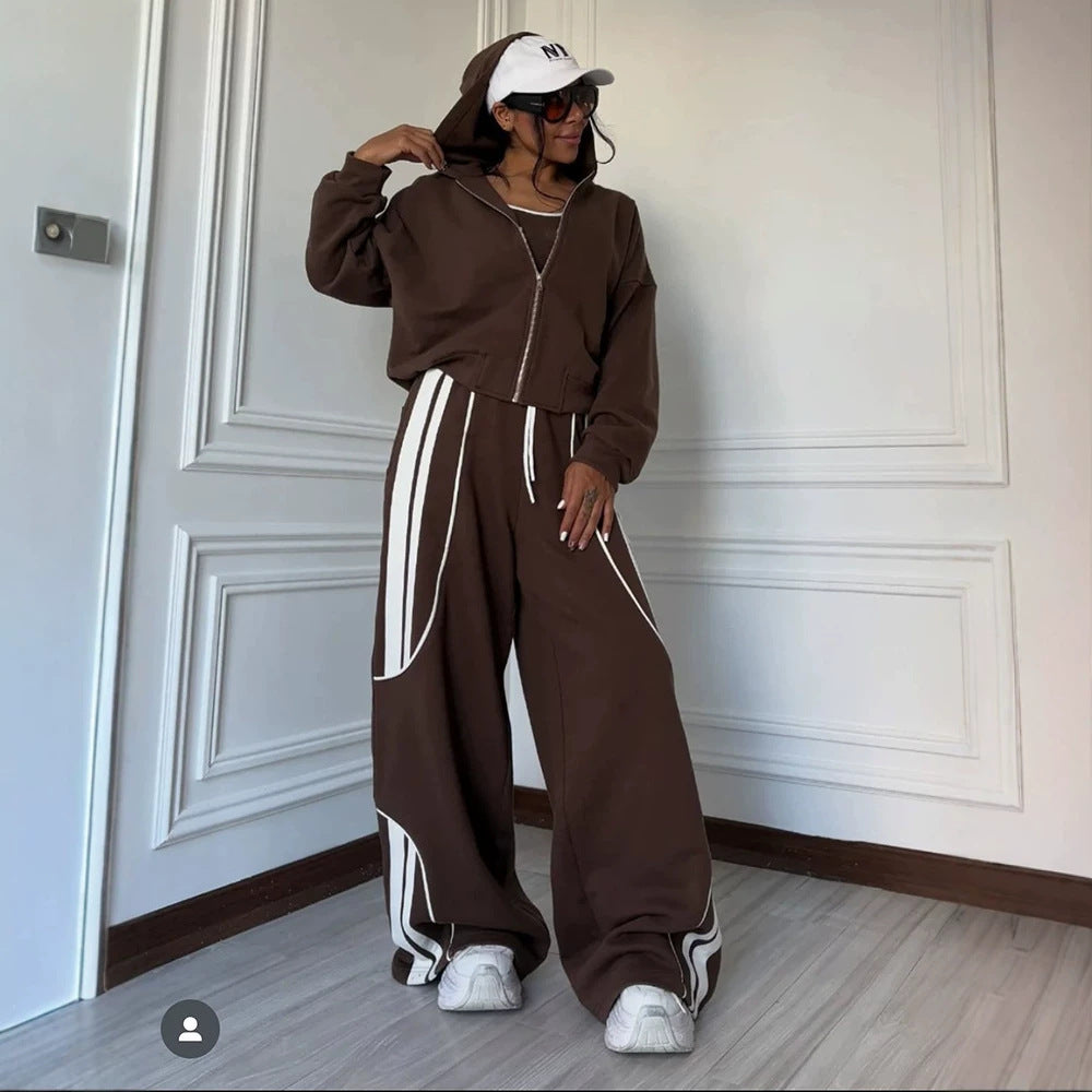 Damen Oversize Kapuzen-Sweatjacke mit Reißverschluss und weitem Trackpant-Set Shop Nory