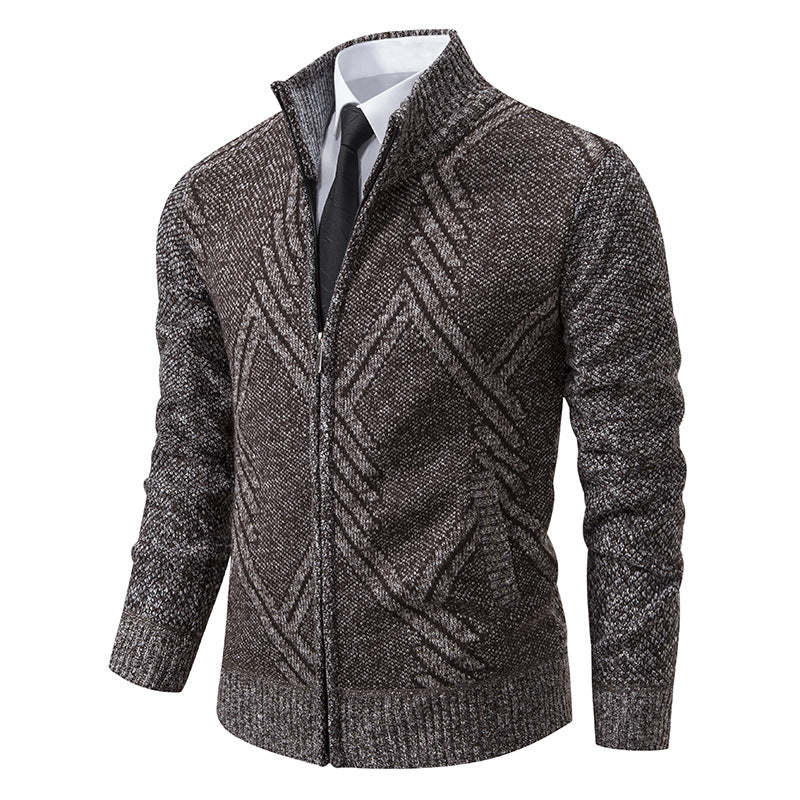 Herren Strick-Zipcardigan mit Stehkragen und strukturiertem Jacquardmuster Shop Nory