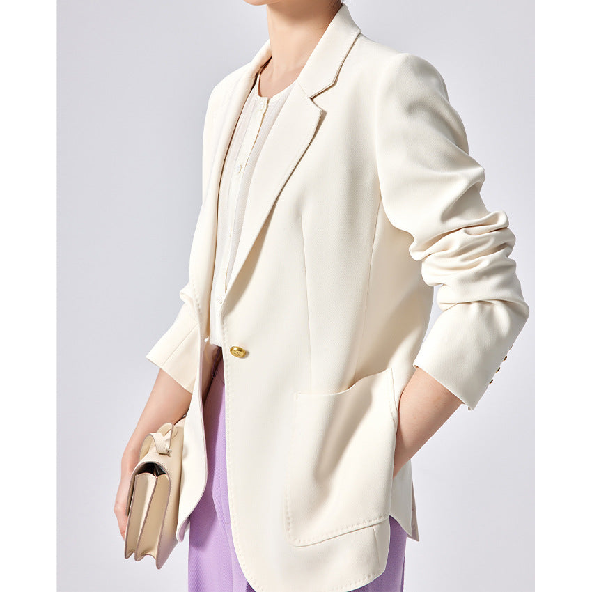 Damen Taillierter Longline-Blazer mit aufgesetzten Taschen, Ein-Knopf-Verschluss und leicht gerafften Ärmeln Shop Nory