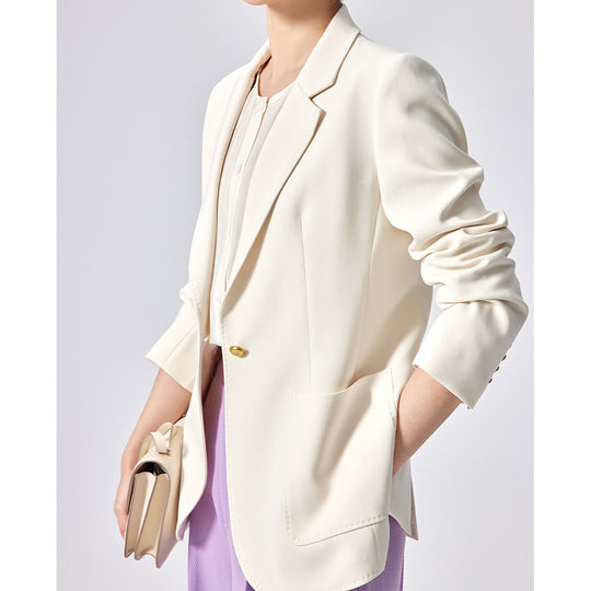 Damen Taillierter Longline-Blazer mit aufgesetzten Taschen, Ein-Knopf-Verschluss und leicht gerafften Ärmeln Shop Nory