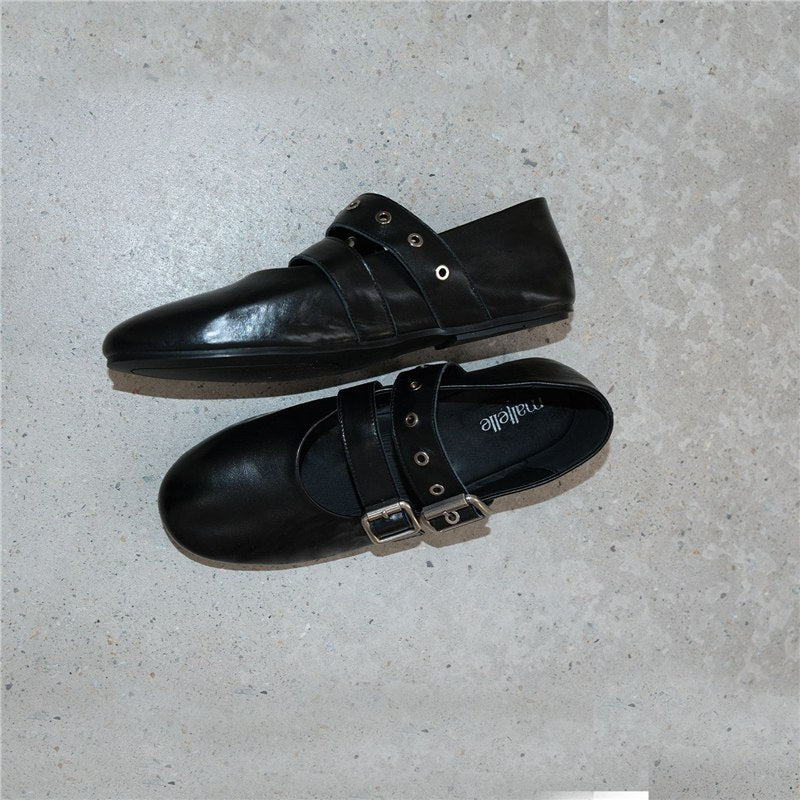Damen Flache Mary‑Jane Slipper mit Doppelriemen, Metallösen und Dornschließen Shop Nory
