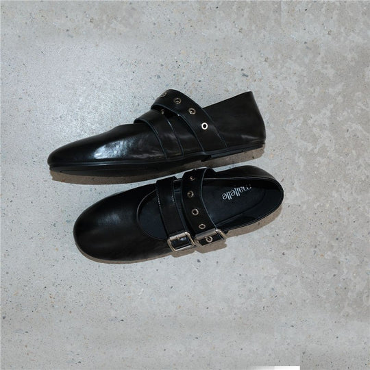 Damen Flache Mary‑Jane Slipper mit Doppelriemen, Metallösen und Dornschließen Shop Nory