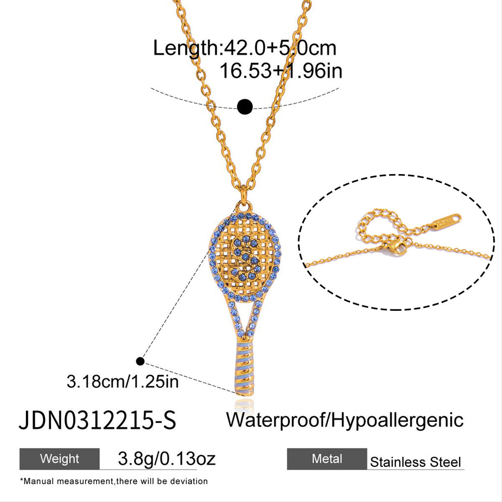Damen Halskette mit Tennis-Racket-Anhänger und funkelnden Zirkonia Shop Nory