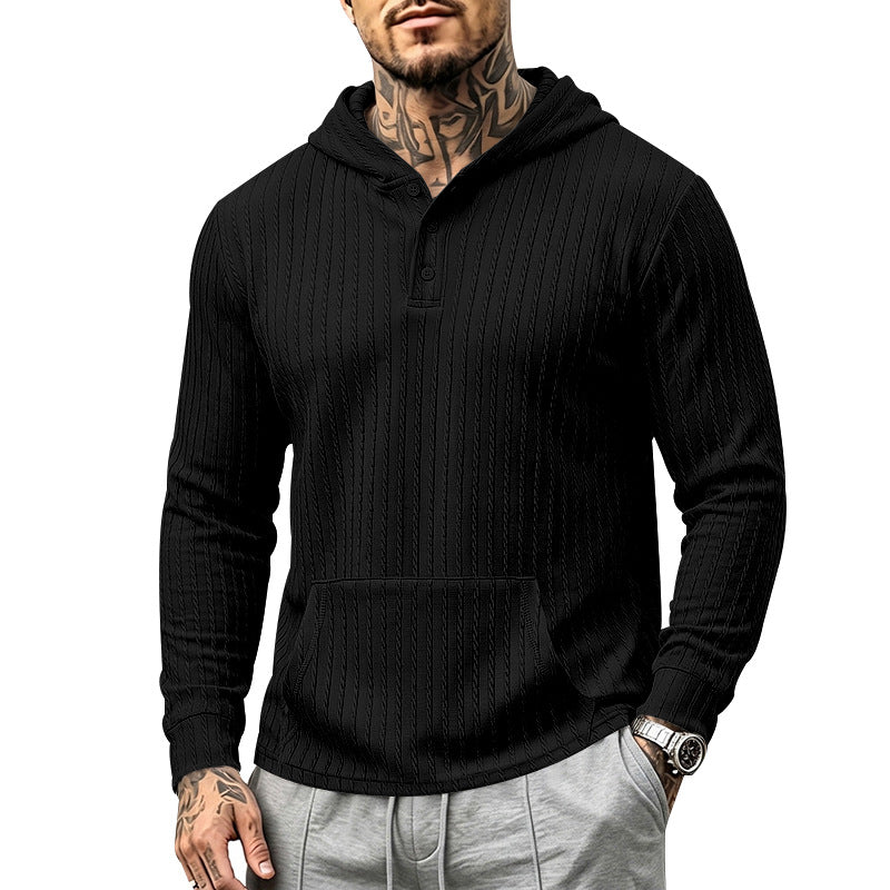 Herren Kapuzen-Henley-Pullover mit Zopfstruktur, Kängurutasche und Rippbündchen Shop Nory