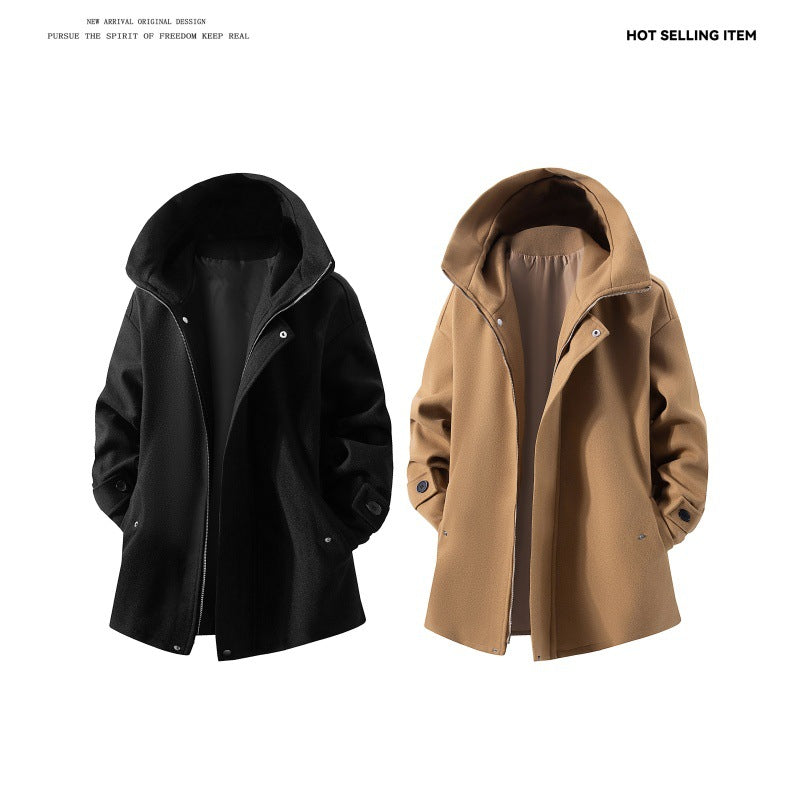 Herren Kapuzen-Mantel aus Wollmix mit Oversize-Schnitt und verdeckter Druckknopfleiste Shop Nory