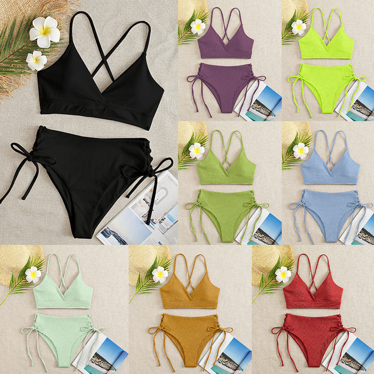 Damen Hochtaillierter Bikini mit verstellbaren Schnürdetails