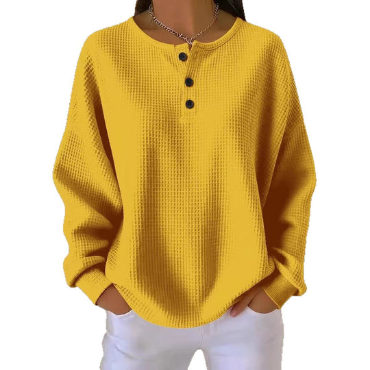 Damen Oversize Waffelstrick-Henleyshirt mit Knopfleiste und Rundhalsausschnitt Shop Nory