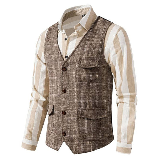 Herren kariertes Wollmix Gilet mit Brusttasche und aufgesetzten Seitentaschen Shop Nory