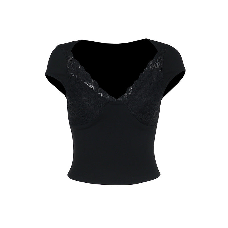 Damen Figurbetontes Crop-Top mit integrierter Bügel-BH und Spitzeneinsatz Shop Nory