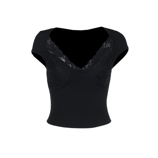 Damen Figurbetontes Crop-Top mit integrierter Bügel-BH und Spitzeneinsatz Shop Nory