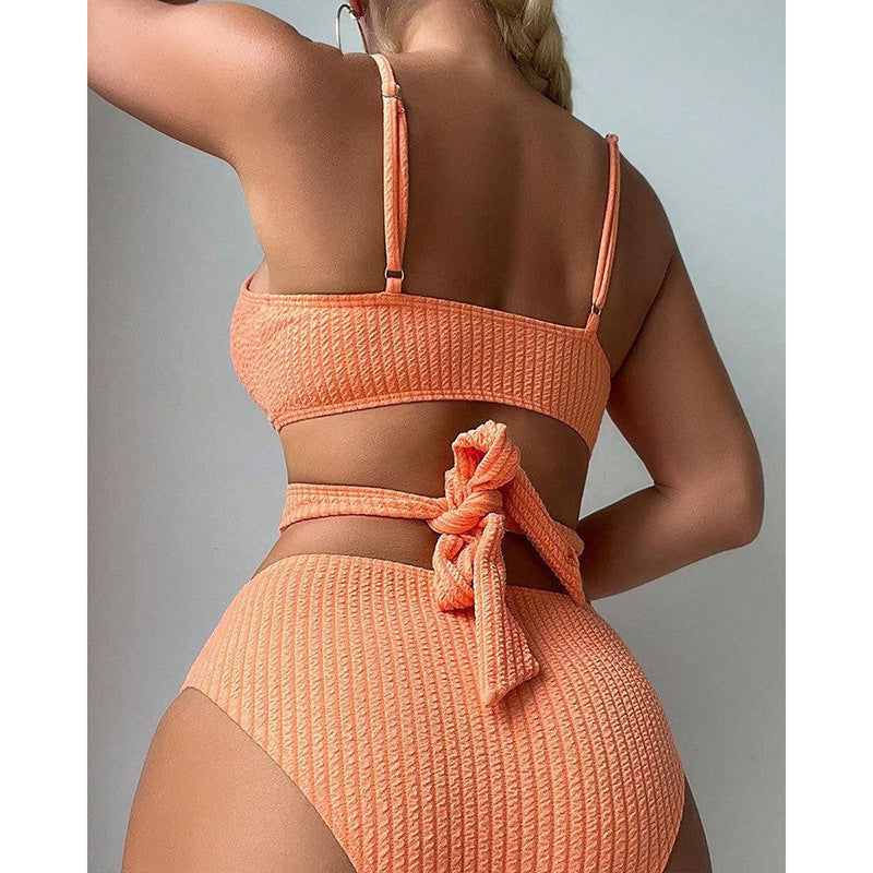 Damen High-Waist Bikini-Set mit gekreuztem Oberteil