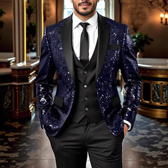 Herren Pailletten‑Sakko mit Satin‑Schalkragen und tailliertem Schnitt Shop Nory