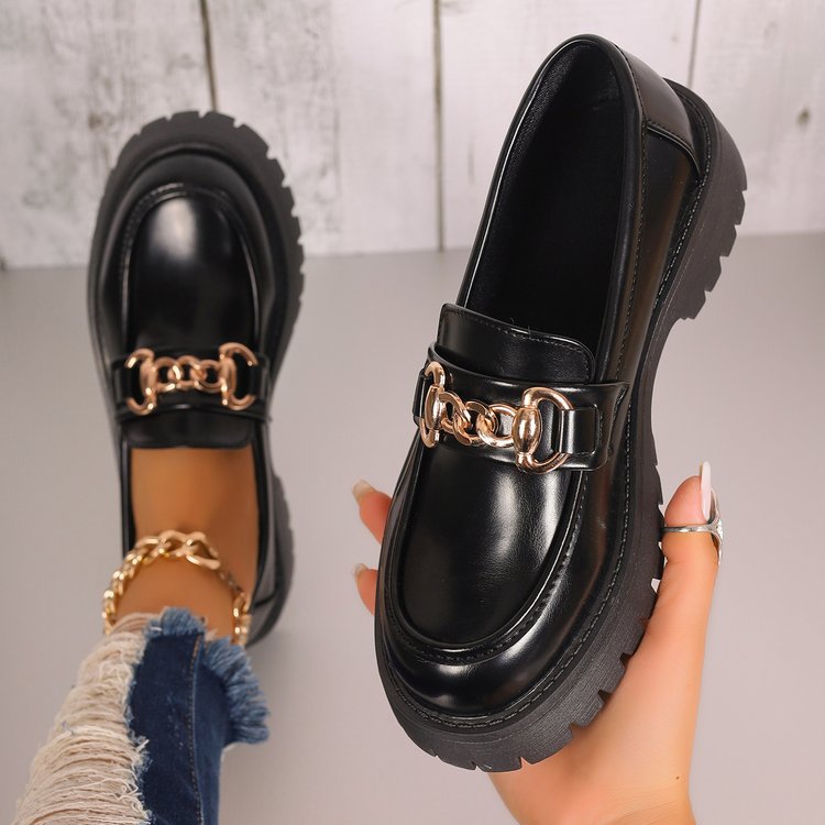 Damen klobige Loafer im Leder-Look mit profiliertem Plateau und Gliederketten-Applikation Shop Nory