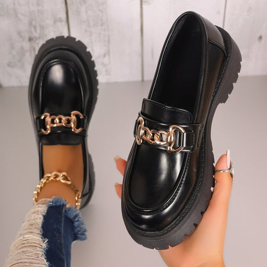 Damen klobige Loafer im Leder-Look mit profiliertem Plateau und Gliederketten-Applikation Shop Nory