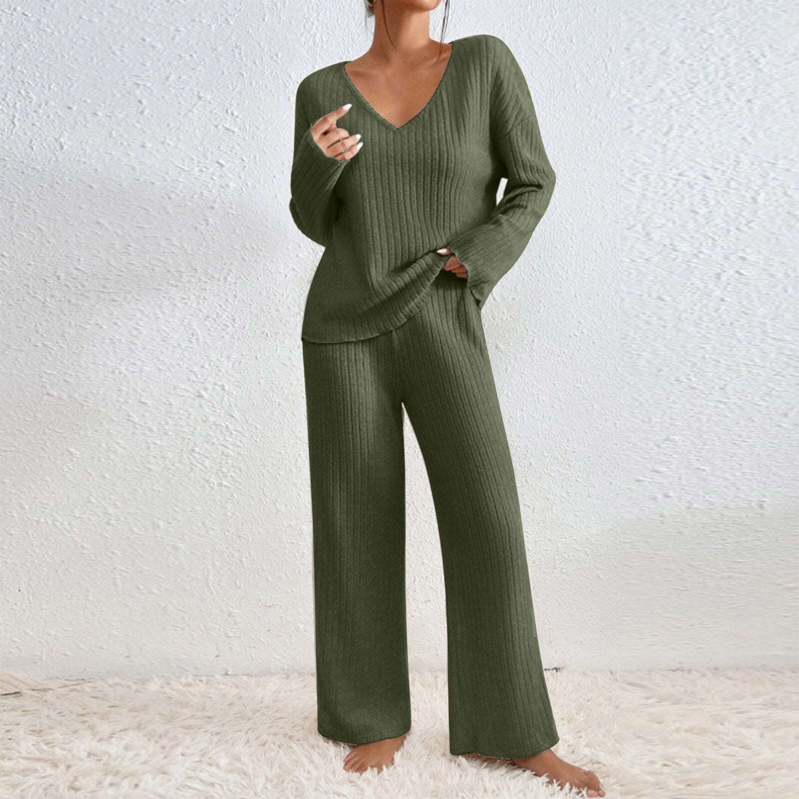 Damen Lässiges Strick-Loungewear-Set