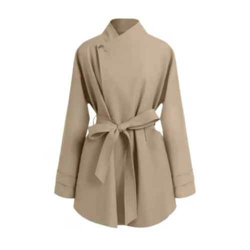 Damen Oversized Wickelbluse mit Stehkragen und Bindegürtel Shop Nory