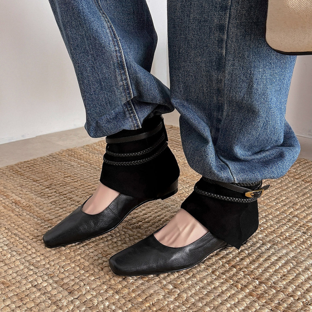 Damen Ankle‑Slipper mit umschlagbarem Velours‑Schaft und geflochtenen Zierriemen Shop Nory