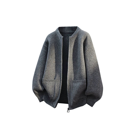 Herren Oversize-Strickjacke mit Zwei-Wege-Reißverschluss, geripptem Bund und aufgesetzten Taschen Shop Nory