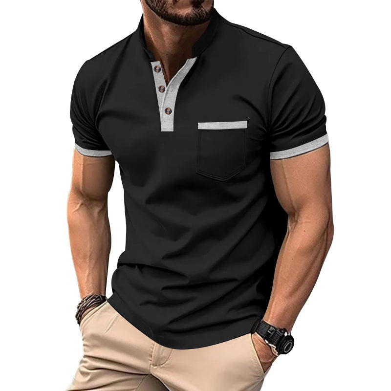 Herren Kurzarm-Henley-T-Shirt mit Button-Down-Kragen und Brusttasche Shopnory