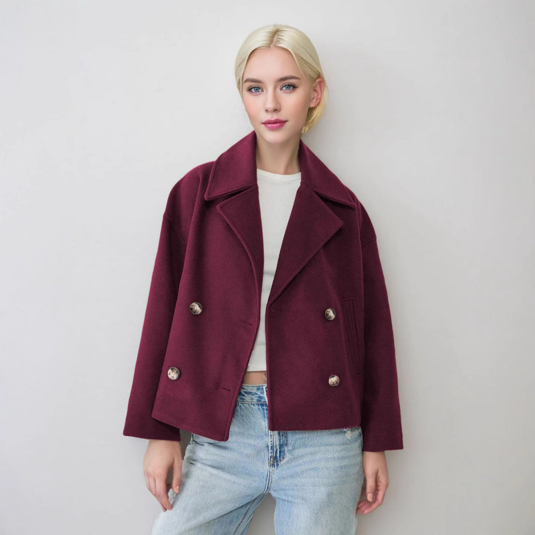Damen nan kurzes doppeltreihiges Wollmix-Manteljacke im Boxy-Cut mit weitem Reverskragen Shop Nory
