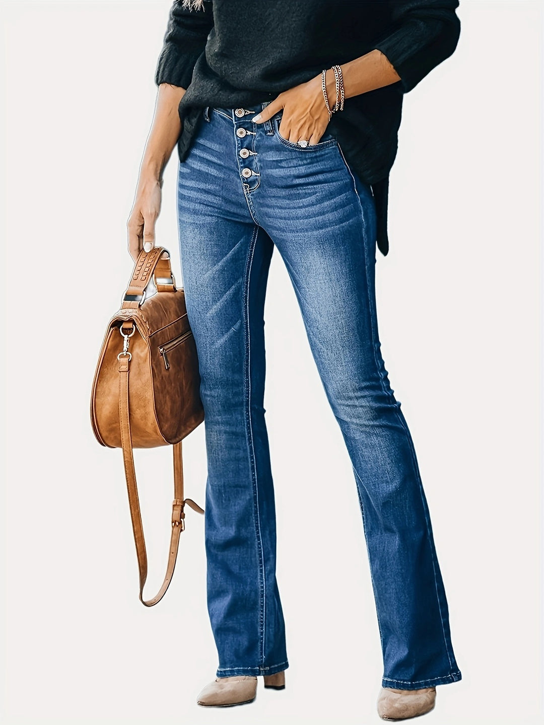 Damen Hochtaillierte Button‑Fly Flared‑Jeans mit sculptender Mittelnaht Shop Nory