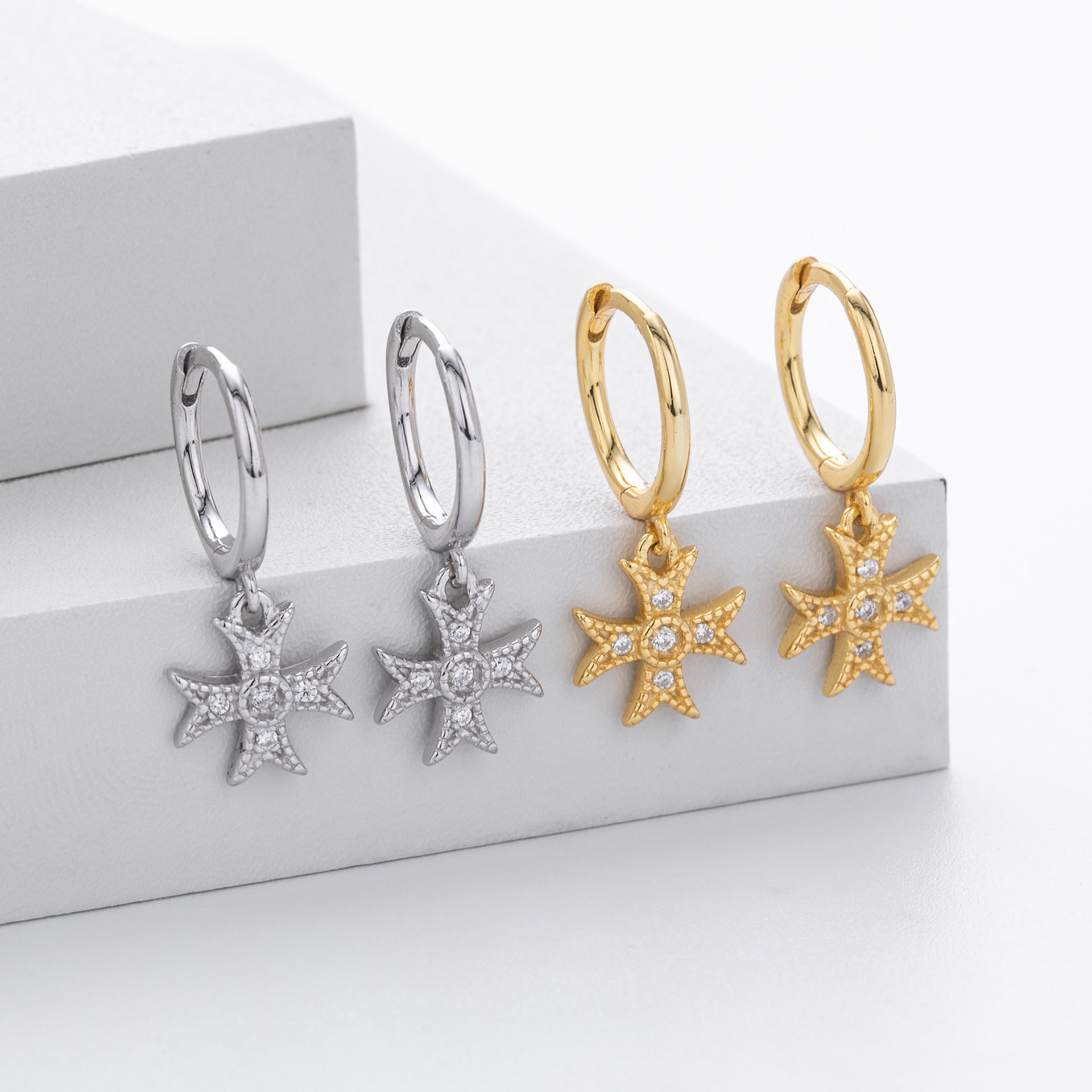 Damen Ohrhänger mit schimmerndem Sternenanhänger aus 925 Sterling Silber Shop Nory