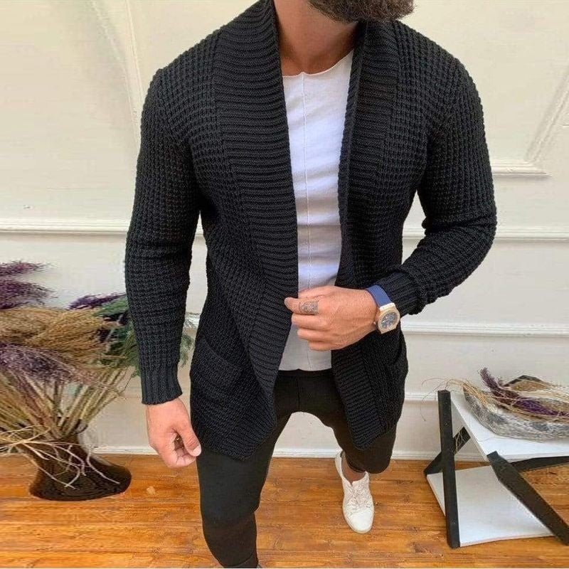 Herren Grobe Strickjacke mit offenem Design und tiefem Kragen Shopnory