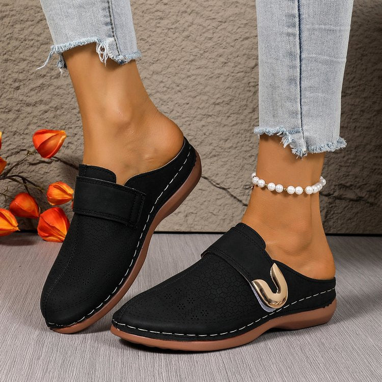 Damen Clogs mit dekorativer Schnalle und atmungsaktiver Oberflächenstruktur